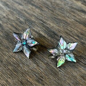 Elegant Star-Shaped Floral Abalone Earrings Screw Back Vintage Sterling Silver